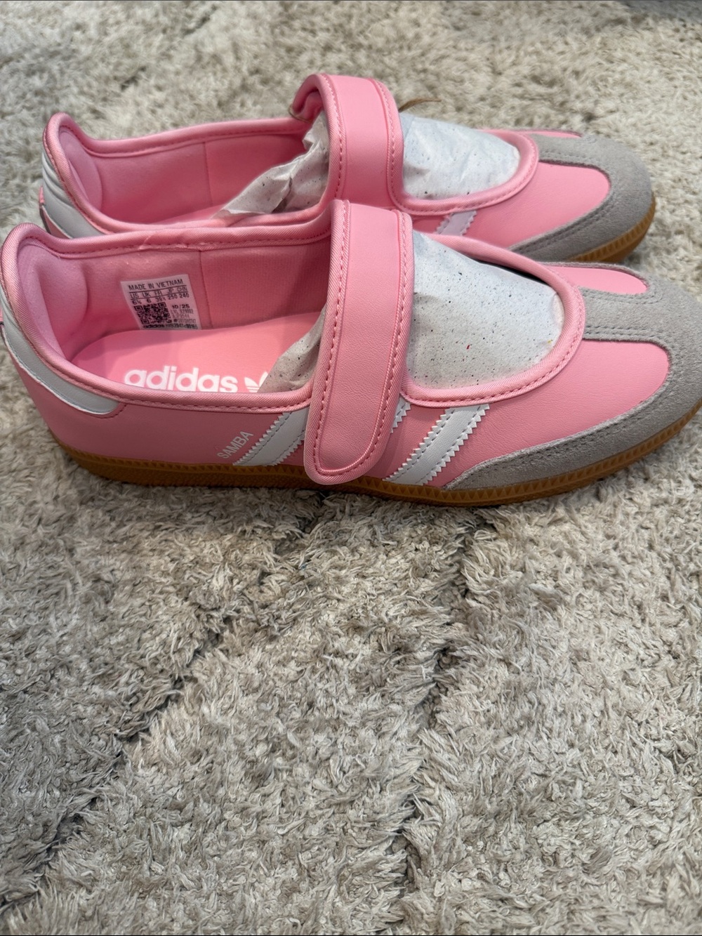 adidas Kids Samba Velcro Sneakers in Pink and Gray with Gum Outsole
